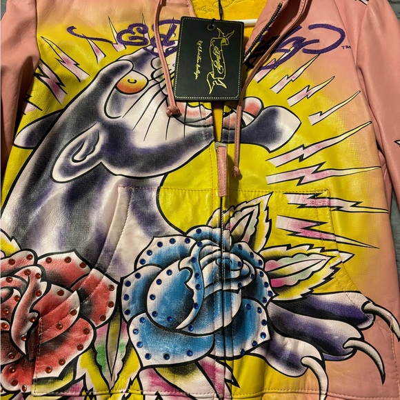 💗 Vintage ED Hardy Genuine Leather Jacket!💗 - Picture 3 of 9